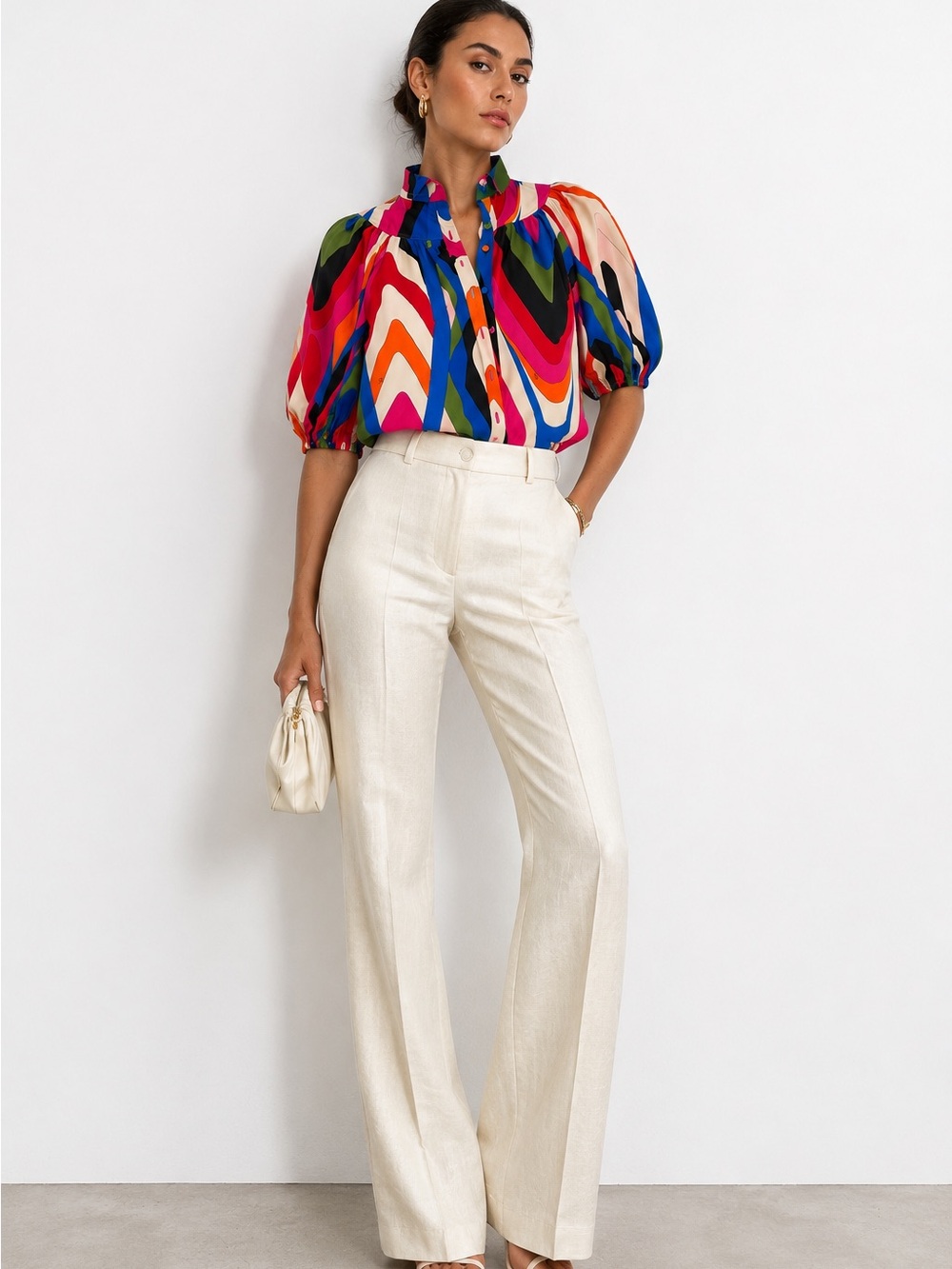 Emilio Pucci Multicolor Wave-Print Blouse - Pink, Blue & Orange Size US 8